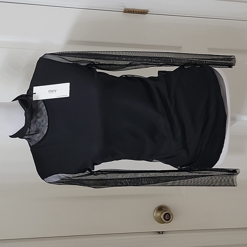 Mey, Size Unknown Black Sheer Turtleneck, Long Sleeve with Sleeveless Lining NEW